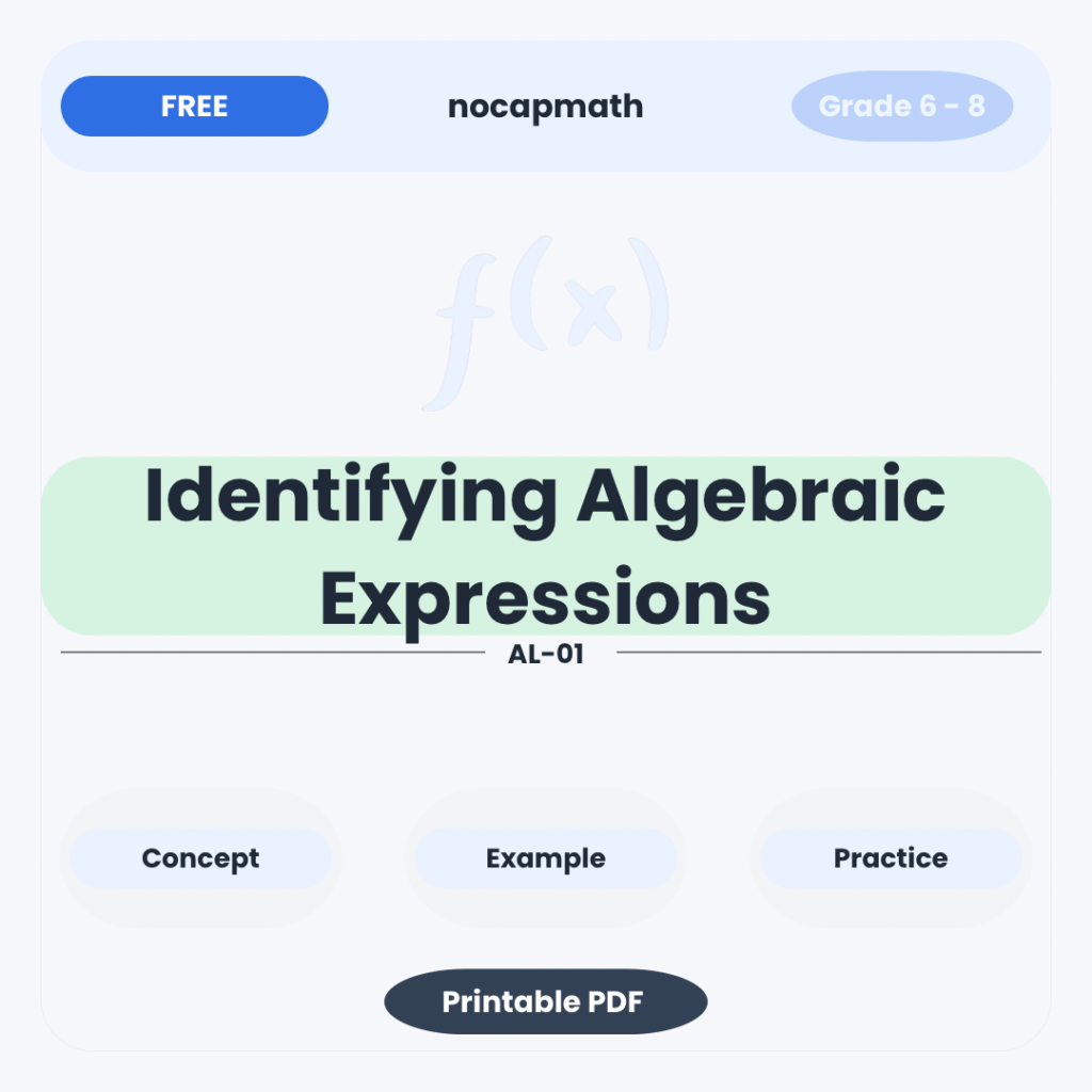 Identifying algebraic expressions worksheet thumbnail