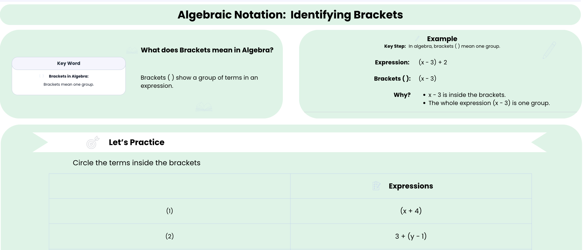 Identifying brackets worksheet preview showing concept and example