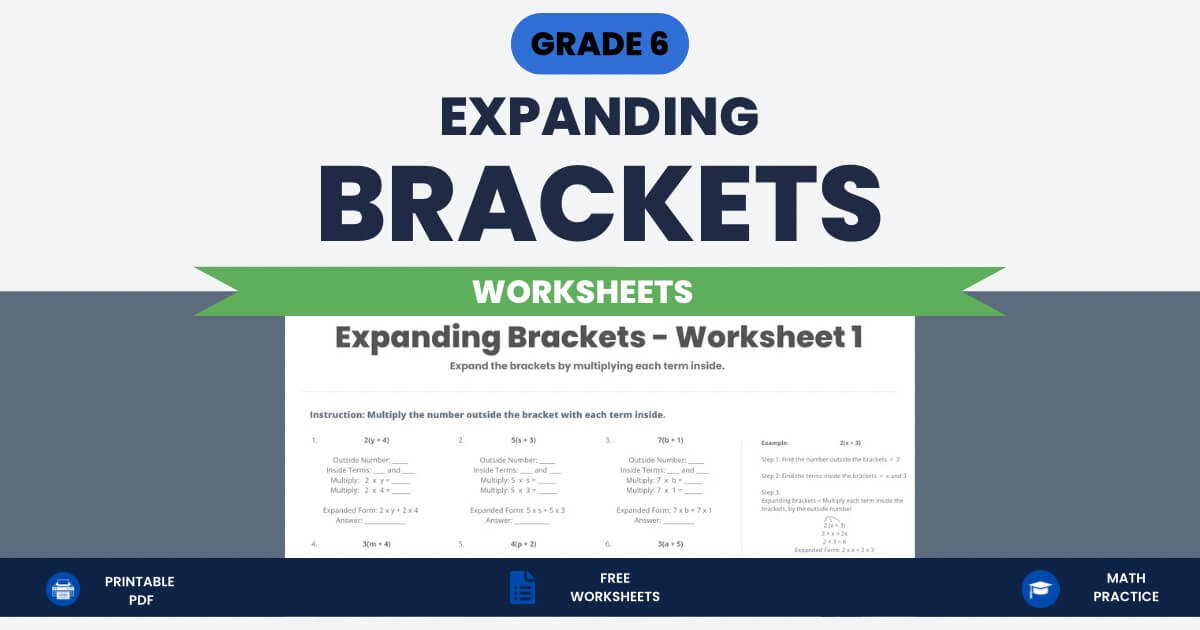 Expanding Brackets Worksheets Grade 6 printable algebra worksheet thumbnail.